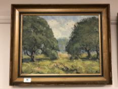 Continental school : Trees in a glade, oil on canvas,