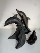 A contemporary bronze figure, dolphins,