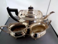 A three piece Viners plated tea service