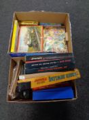 Two boxes containing vintage games and jigsaws to include Wells Fargo, The Third Man, Laramie,