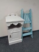 A painted Edwardian pot cupboard together with a set of painted folding steps