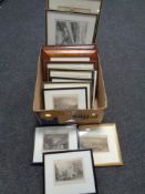 A box containing a large quantity of colour and black and white etchings,