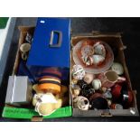 Two boxes containing miscellaneous to include oriental wares, carnival glass bowl, file box,