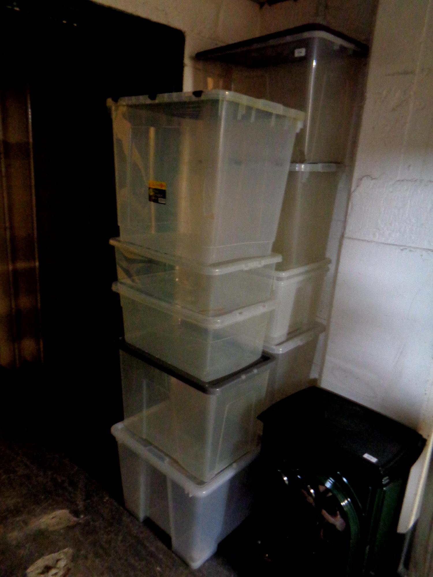 A quantity of assorted plastic storage crates