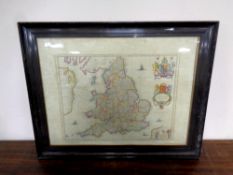 An antiquarian hand coloured map of England and Wales after Willem and Johan Blaeu