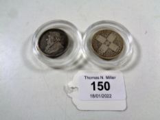 A silver florin together with an 1892 South African silver two shilling piece