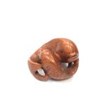 A Chinese hardwood netsuke - Two Carp.