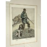 Henry Wilkinson : A gentleman loading up on his peg with two spaniels by his side,