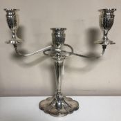 A silver three way candelabra, base weighted, Birmingham 1992, height 35cm.