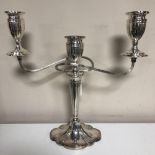 A silver three way candelabra, base weighted, Birmingham 1992, height 35cm.