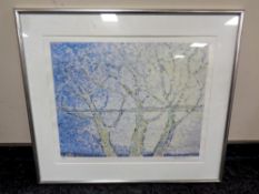 A continental screen print depicting trees, 52 x 40 cm,