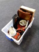 A box containing zither, vintage tins,
