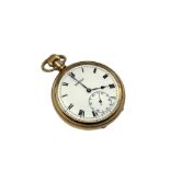 A gold plated open face pocket watch signed Vortex,