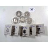 Five Royal Mint silver proof 1953-1993 Coronation Anniversary Crowns, Tonga, Vanuatu, Bhutan,