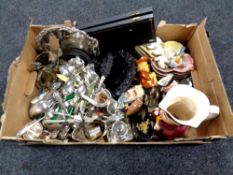 A box containing a large quantity of silver plated wares including salver, cutlery, egg cruet,
