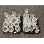 Two trays containing 20th century cut glass including set of six brandy glasses,