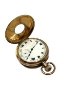 A gold plated half hunter pocket watch in Dennison case CONDITION REPORT: In going