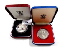 Two Royal Mint silver proof crowns, 1977 and 1996 Queen Elizabeth II 70th Birthday,