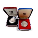 Two Royal Mint silver proof crowns, 1977 and 1996 Queen Elizabeth II 70th Birthday,