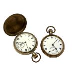 A gold plated full hunter pocket watch, together with an open face example,