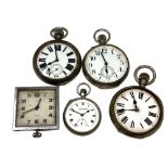 Three oversized nickel open face pocket watches,