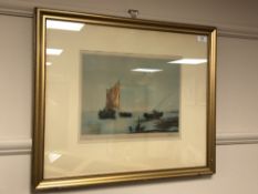 A Arnold : Fishing Boats in Calm Waters, etching in colours, signed in pencil, with margins,