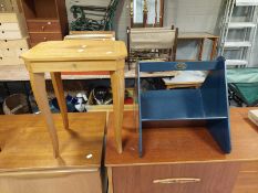 An Italian inlaid work table together with a shoe rack