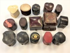 A group of fifteen Georgian and Victorian ring boxes, nearly all named, one for holding a thimble.