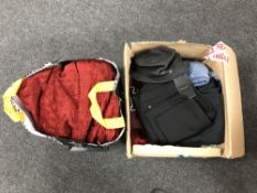 A box containing a quantity of jeans, sweaters and t-shirts,