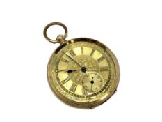 A 14ct gold open face key-wound pocket watch CONDITION REPORT: 103.7g gross.