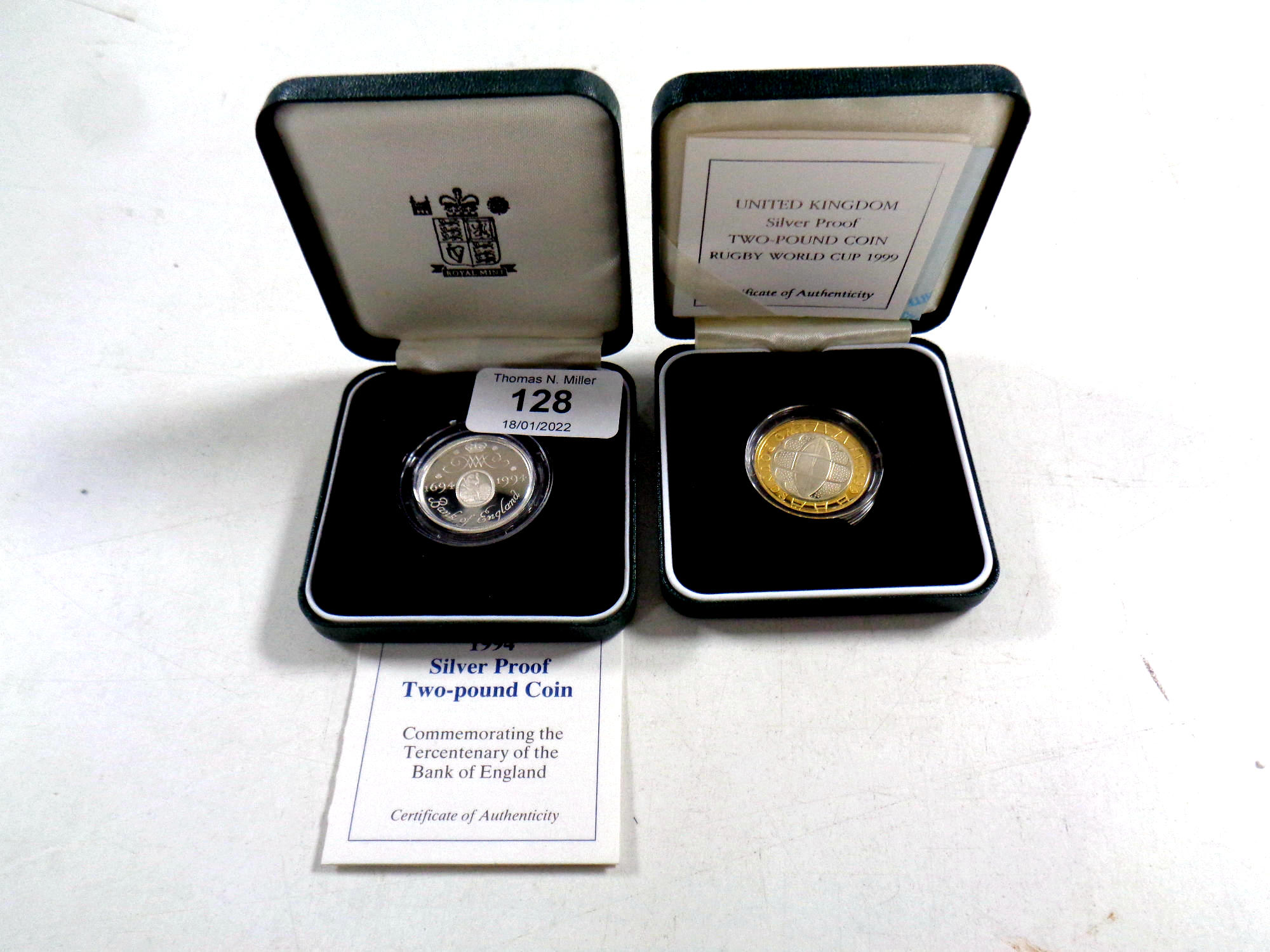 Two Royal Mint silver proof two pound coins, 1999 Rugby World Cup,