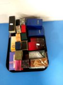 A tray containing a quantity of boxed after shaves and fragrances including Joop, Mesmerize,