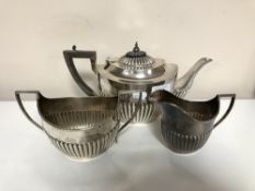 A silver three piece tea service, James Deakin and Sons,