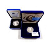 Two Royal Mint silver proof five pound coins, 2000 Millennium and Diana Princess of Wales,