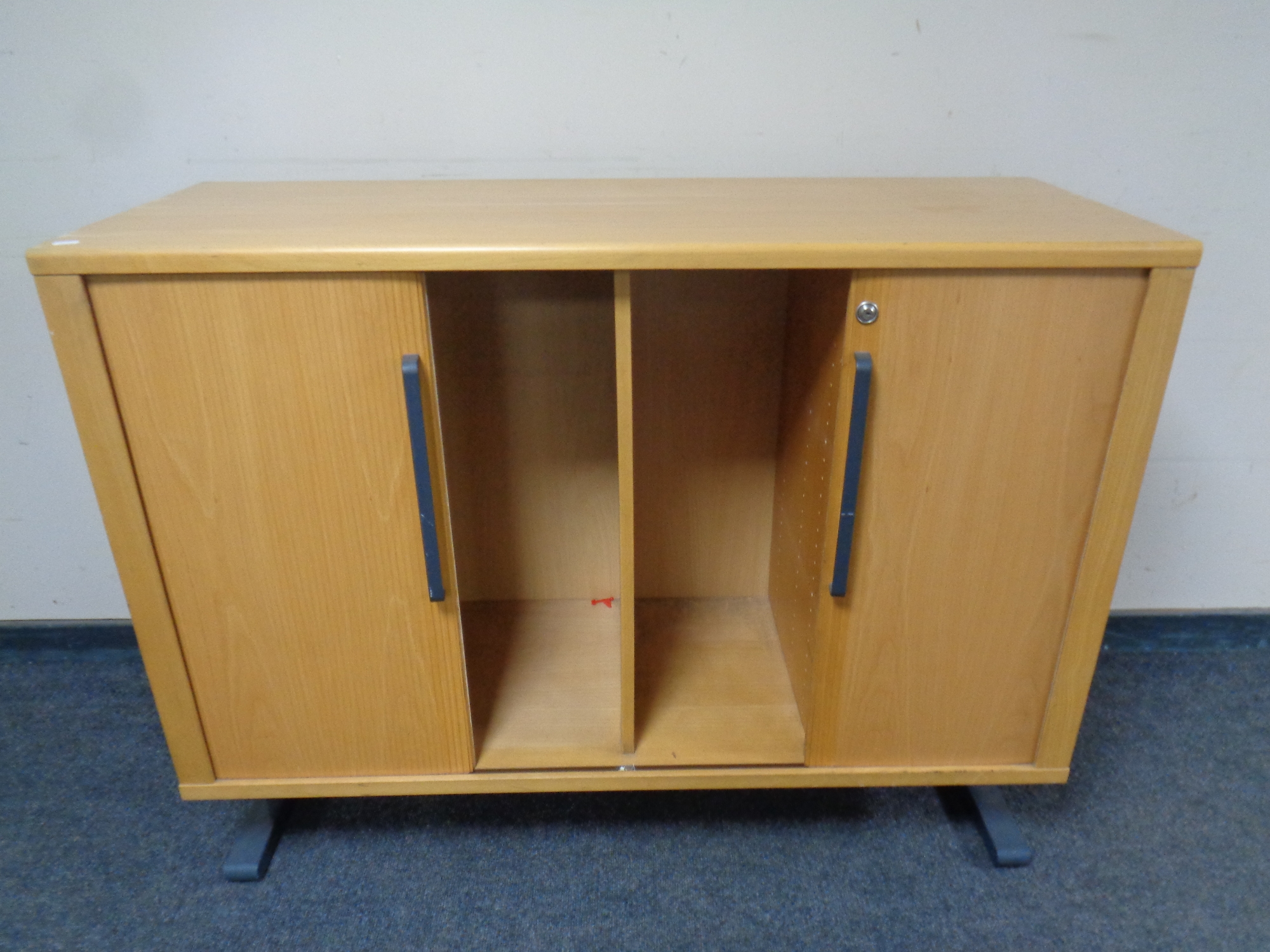 A mid 20th century Danish System B8 shutter door office stationary cabinet (no shelves) - Image 2 of 2