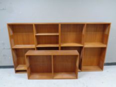 Three Danish teak open bookshelves. CONDITION REPORT: Two are each 133.