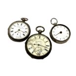 Two 19th century silver pocket watches, together with another signed Samuel Fisher (3,