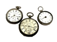 Two 19th century silver pocket watches, together with another signed Samuel Fisher (3,