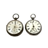 Two silver open face key-wound pocket watches (2)