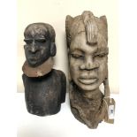 Two hand carved wooden tribal busts (2)