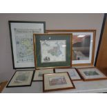 A coloured map, The County of Durham, framed,