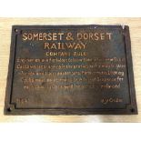 A metal railway plaque - "SOMERSET & DORSET RAILWAY - COMPANY RULE - Enginemen are Forbidden to