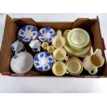 A box containing New Hall Staffordshire dinner china and a quantity of antique English blue and