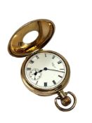 A gold plated Waltham half hunter pocket watch, movement signed and numbered 21,607,