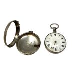 A Georgian silver pair-cased pocket watch, verge fusee movement, case maker WH,