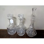 Three cut glass lead crystal decanters