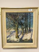 Tessa Spencer-Pryse : Trees in Snow, Raddery, oil on board, signed, 35 cm x 30 cm,