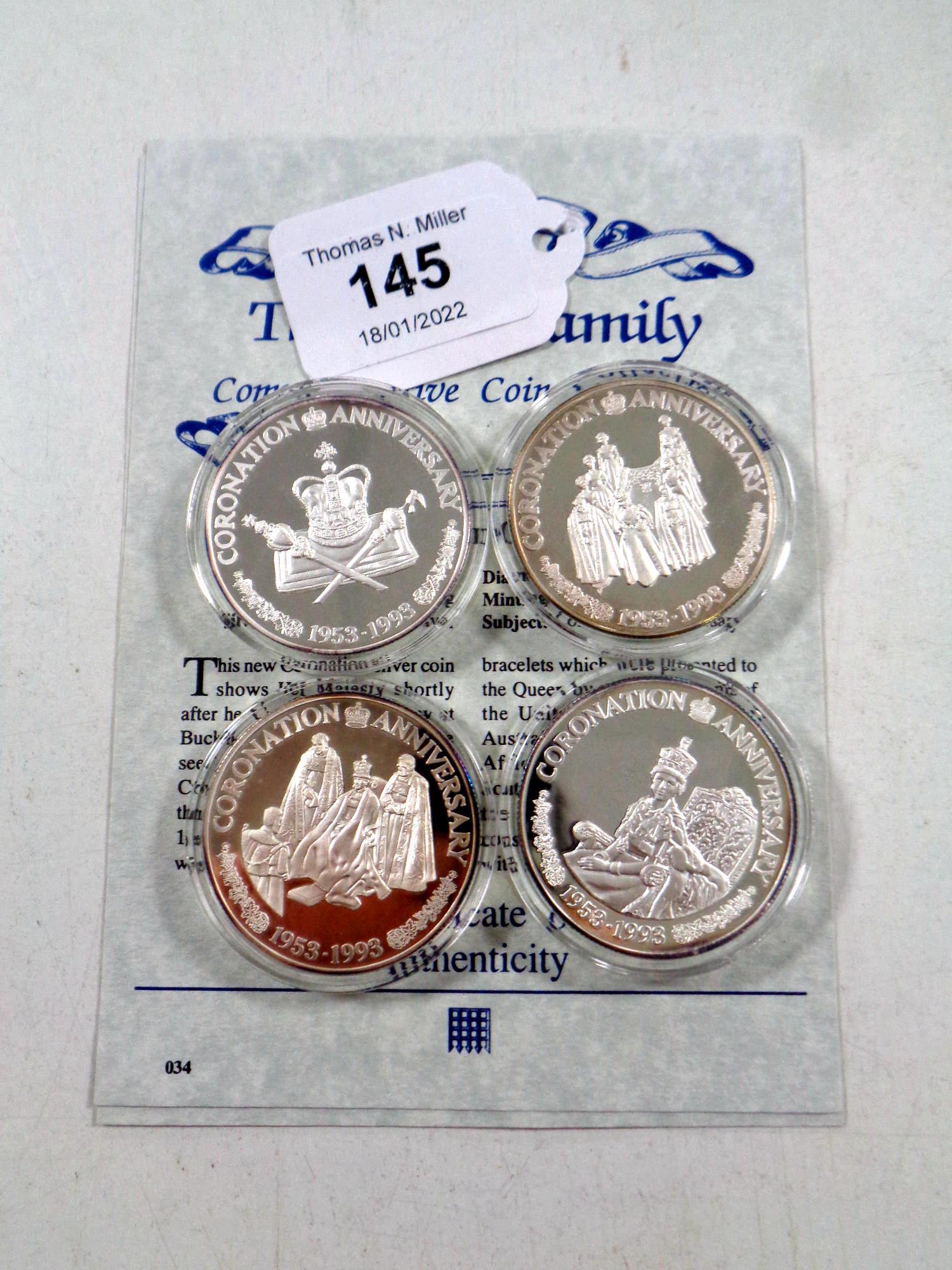 Four Royal Mint Royal Family Commemorative Coin Collection silver proof crowns, Turks and Caicos,