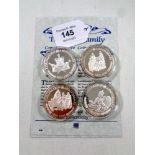 Four Royal Mint Royal Family Commemorative Coin Collection silver proof crowns, Turks and Caicos,