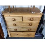 A pine chest of five drawers, 93 cm high x 86.